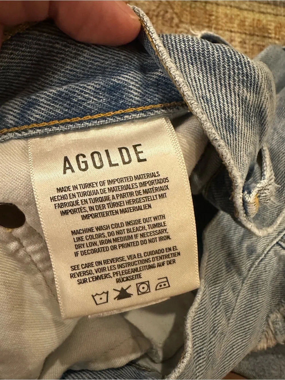 Agolde Parker Long Distressed Light Blue Denim Cutoff Shorts
